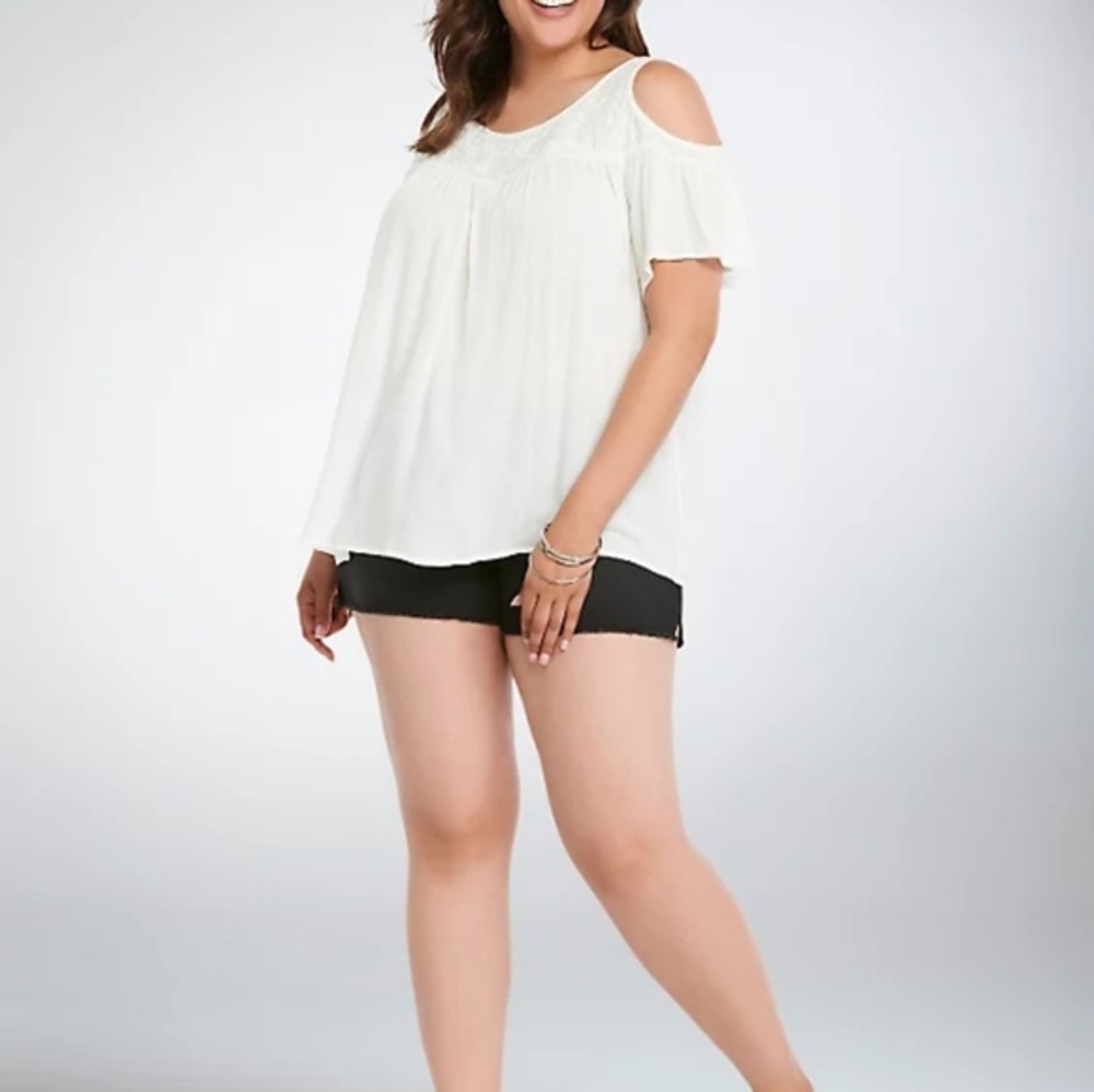 Torrid Embroidered Gauze Cold‎ Shoulder Top